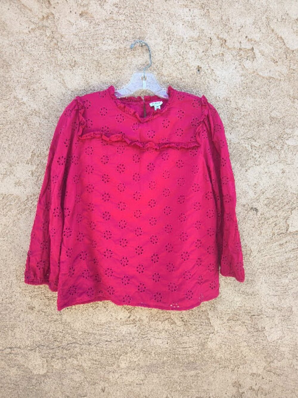 J Crew Factory Magenta Pink Floral Eyelet Blouse SP Pullover High Neck Cotton